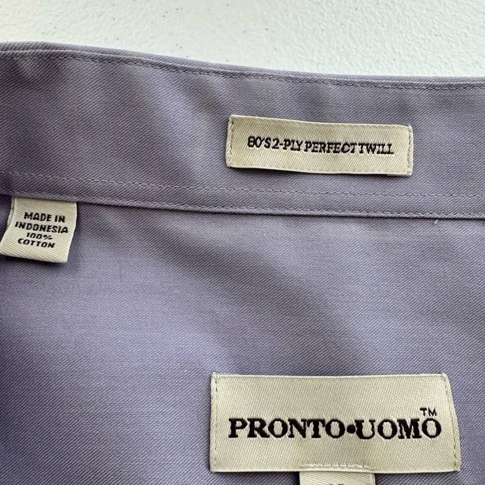 Pronto Uomo Lavender Dress Shirt Mens 20 34/35 Cotton Twill Classic Fit Office - Picture 4 of 5